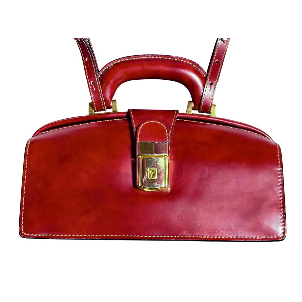 Vtg 90s Pratesi Lady‎ Brunelleschi Red Leather Doctor Bag Italian Frame Satchel